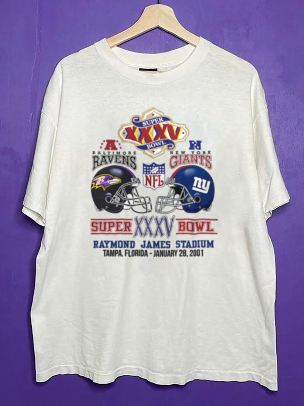 Vintage Super Bowl 2001 Baltimore Ravens VS New York Giants Football Shirt Tee